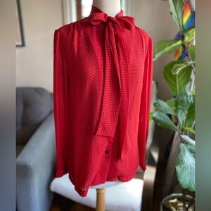 Vintage Brownstone Studio Long Sleeve Red and Black polka dot Polyester Blouse.